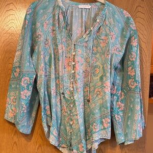 Spell Light Teal Floral Button-Front Women’s Top